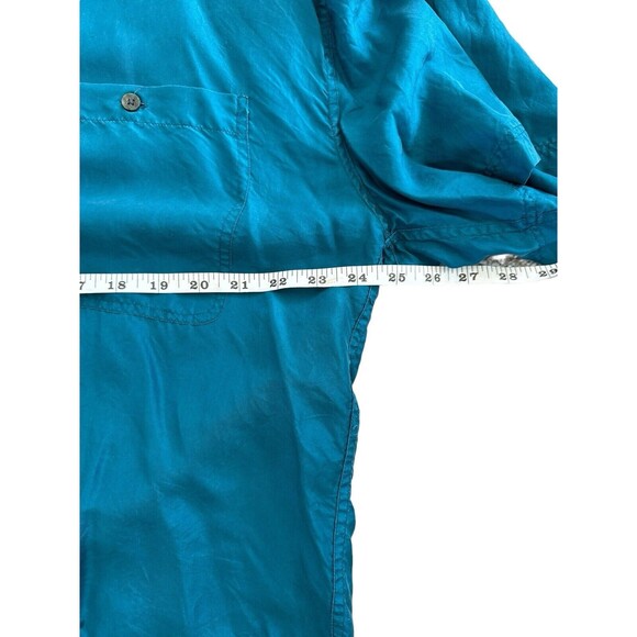 Chiamare Vintage 100% Silk Teal  Button Down Shirt 90s Men's Large - Picture 4 of 5